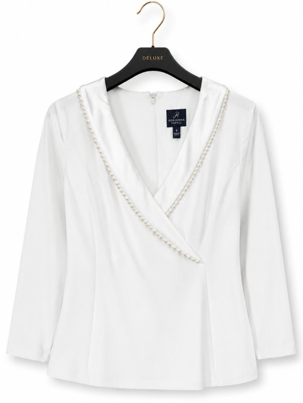 Women’s  Adrianna Papell Size 14 White Pearl Trim Surplice 3/4 Sleeve Blouse